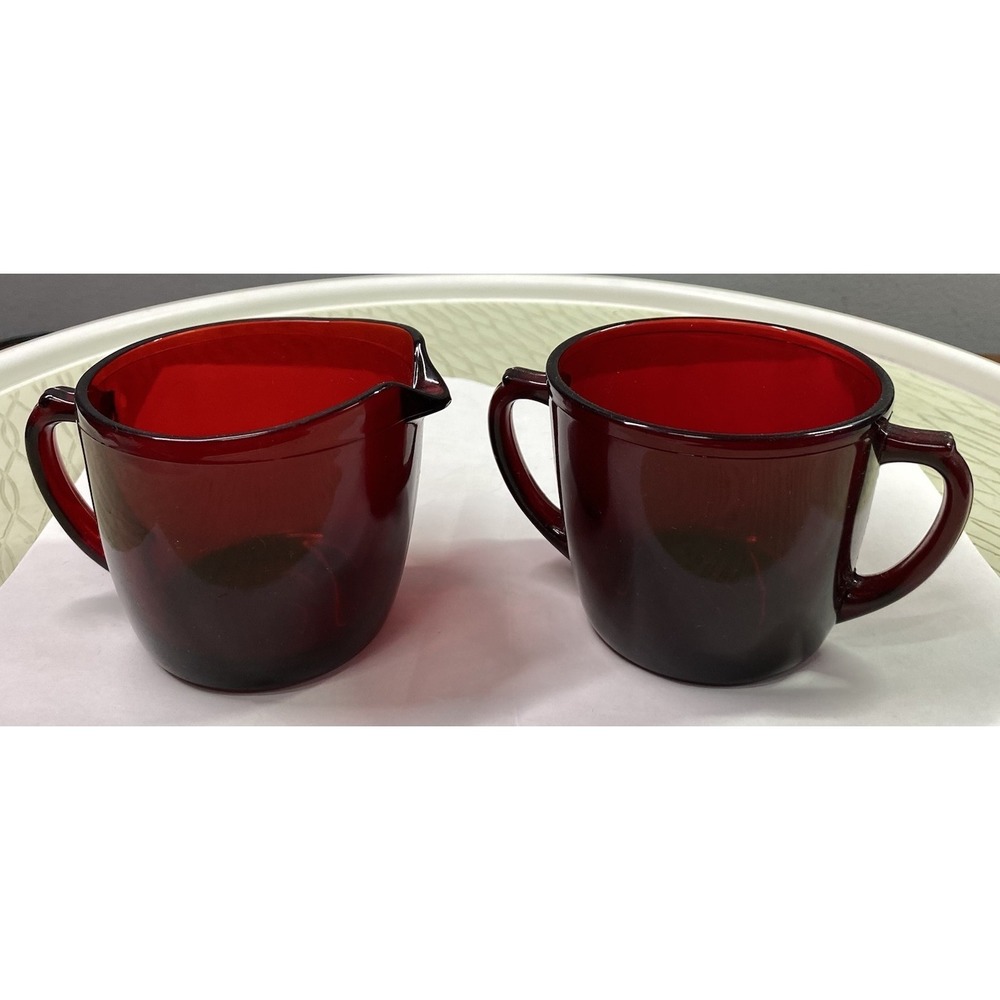 Vintage‎ Anchor Hocking Royal Ruby Red Creamer Cream Pitcher Open Sugar Bowl Set